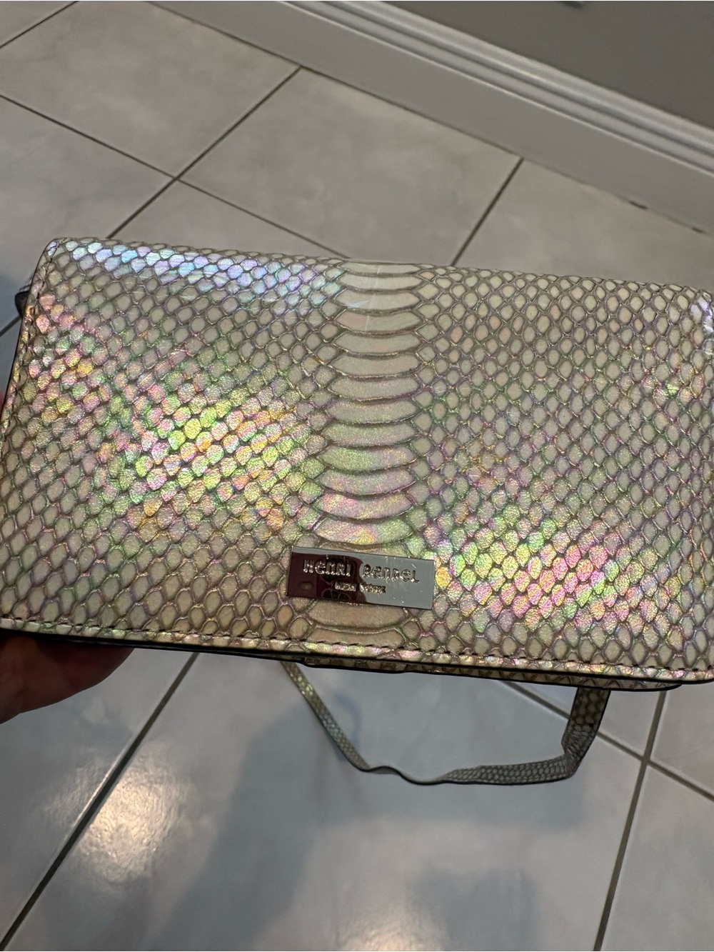 Henri Bendel Holographic Snake-Embossed Crossbody Bag in Iridescent Silver